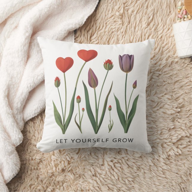 Let Yourself Grow Floral Heart Tulips Art Kussen (Deken)