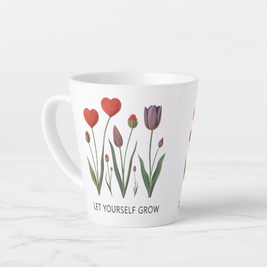 Let Yourself Grow Floral Heart Tulips Art Latte Mok (Linkerhoek)