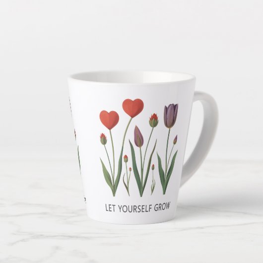 Let Yourself Grow Floral Heart Tulips Art Latte Mok (Rechterhoek)