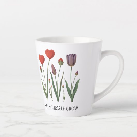 Let Yourself Grow Floral Heart Tulips Art Latte Mok (Rechts)