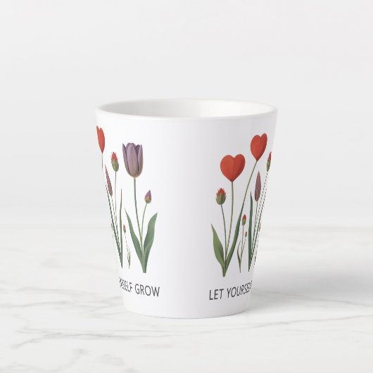 Let Yourself Grow Floral Heart Tulips Art Latte Mok (Voorkant)