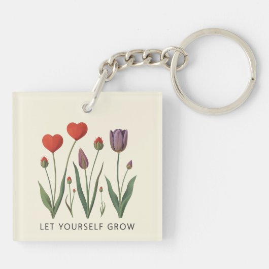 Let Yourself Grow Floral Heart Tulips Art Sleutelhanger (Achterkant)