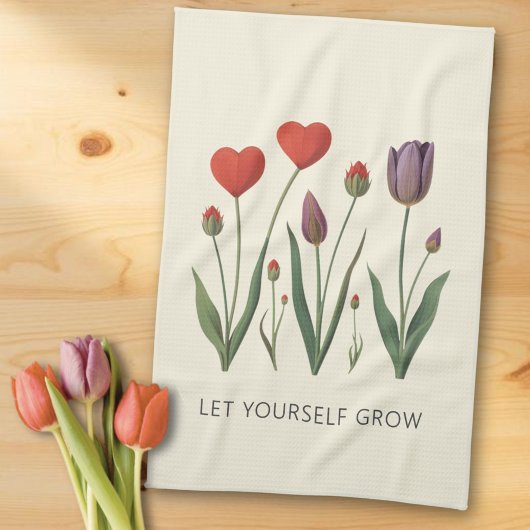 Let Yourself Grow Floral Heart Tulips Art Theedoek