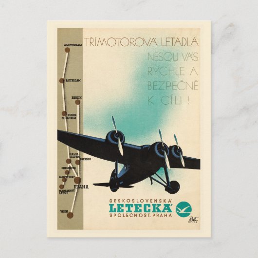 Letecka Tsjechoslowakije Vintage Poster 1932 Briefkaart (Voorkant)