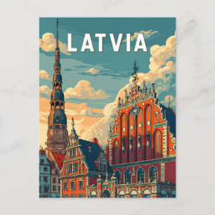 Letland Illustratie Reis Kunst Vintage Briefkaart