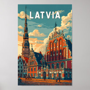 Letland Illustratie Reis Kunst Vintage Poster