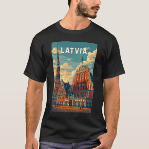 Letland Illustratie Reis Kunst Vintage T-shirt