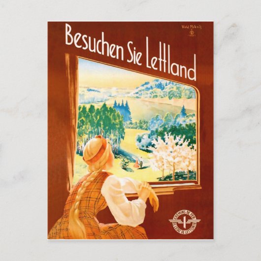 Letland, meisje in de trein die door het raam kijk briefkaart (Voorkant)