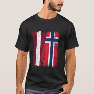 Letland Noorwegen Half Vlag Letse Noorse Afkomst T-shirt