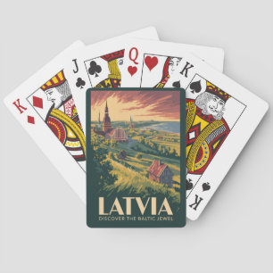Letland Oostzee Illustratie Reis Kunst Vintage Pokerkaarten