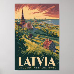 Letland Oostzee Illustratie Reis Kunst Vintage Poster