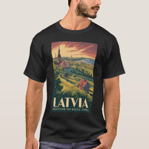 Letland Oostzee Illustratie Reis Kunst Vintage T-shirt