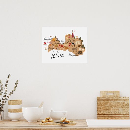 Letland reiskaart poster (Keuken)