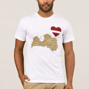 Letland Vlag Hart en Landkaart T-shirt