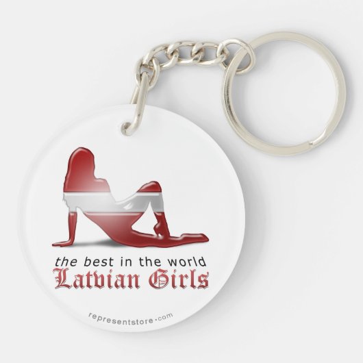 Letlands meisje Silhouette vlag Sleutelhanger (Achterkant)