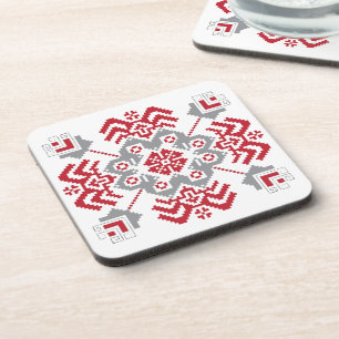 Lets Auseklis Folk art geometric medallion Bier Onderzetter