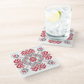 Lets Auseklis Folk art geometric medallion Glazen Onderzetter (Schuin)