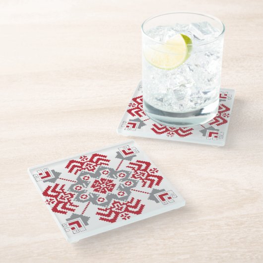 Lets Auseklis Folk art geometric medallion Glazen Onderzetter (Schuin)