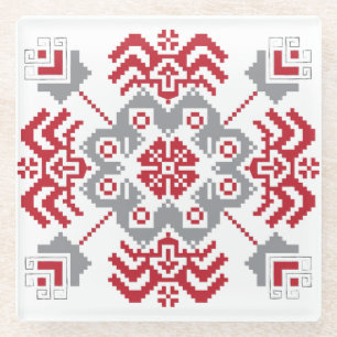 Lets Auseklis Folk art geometric medallion Glazen Onderzetter