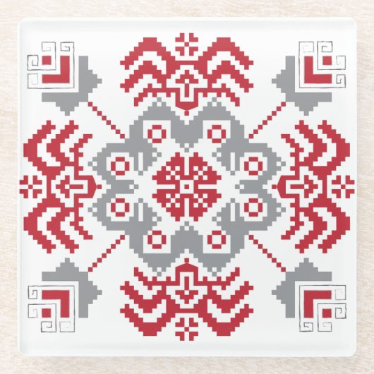 Lets Auseklis Folk art geometric medallion Glazen Onderzetter (Voorkant)