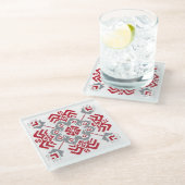 Lets Auseklis Folk art geometric medallion Glazen Onderzetter (Schuin)