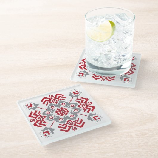 Lets Auseklis Folk art geometric medallion Glazen Onderzetter (Schuin)