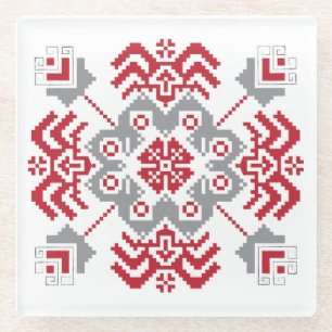 Lets Auseklis Folk art geometric medallion Glazen Onderzetter