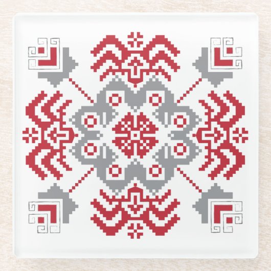 Lets Auseklis Folk art geometric medallion Glazen Onderzetter (Voorkant)