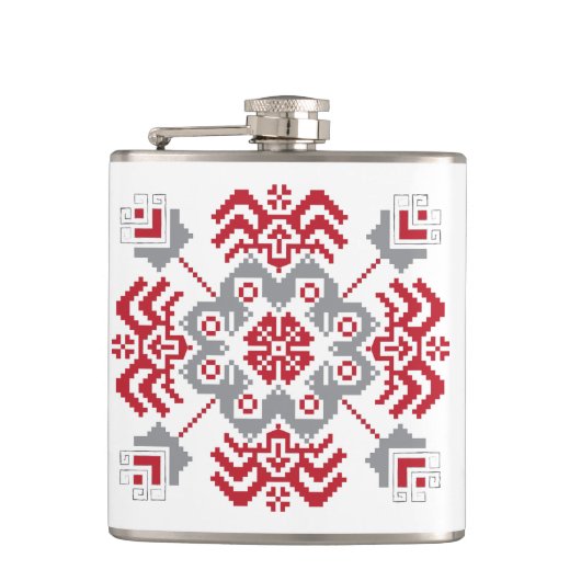 Lets Auseklis Folk art geometric medallion Heupfles (Voorkant)