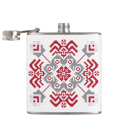 Lets Auseklis Folk art geometric medallion Heupfles (Geopend)