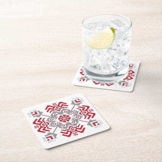 Lets Auseklis Folk art geometric medallion Kartonnen Onderzetters (Insitu)