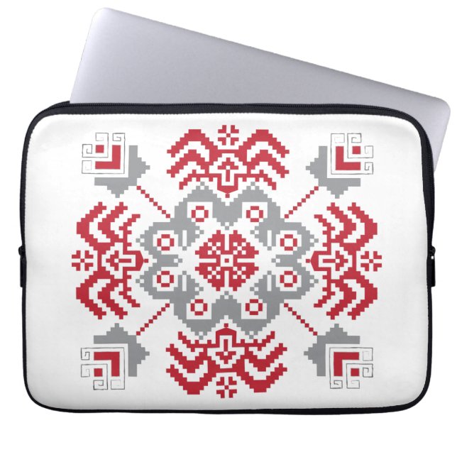 Lets Auseklis Folk art geometric medallion Laptop Sleeve (Voorkant)
