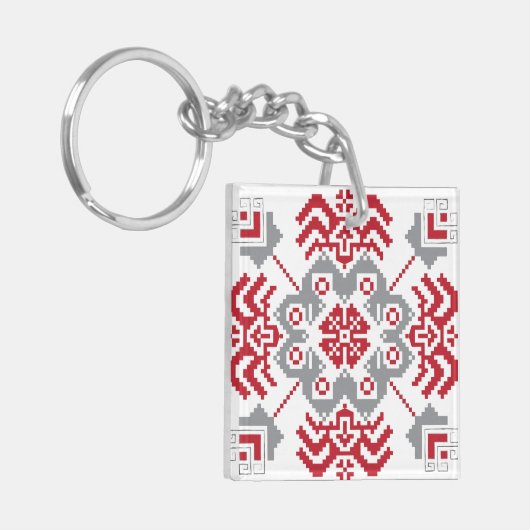 Lets Auseklis Folk art geometric medallion Sleutelhanger (Voorkant Links)