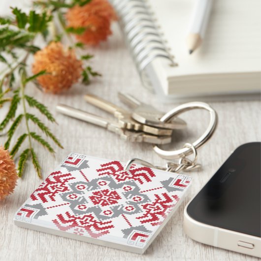 Lets Auseklis Folk art geometric medallion Sleutelhanger (Voorkant Rechts)