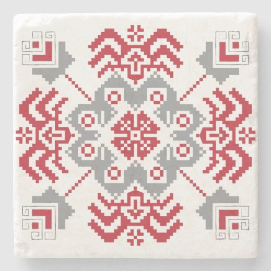 Lets Auseklis Folk art geometric medallion Stenen Onderzetter (Voorkant)