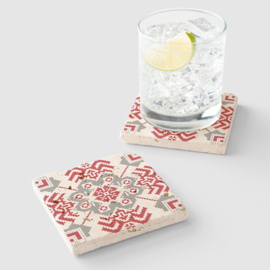 Lets Auseklis Folk art geometric medallion Stenen Onderzetter (Zijkant)