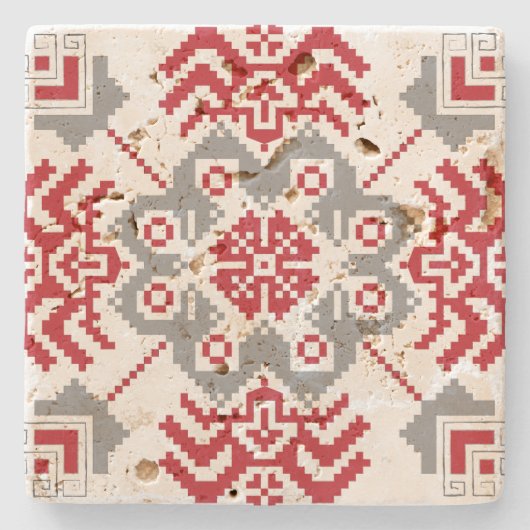Lets Auseklis Folk art geometric medallion Stenen Onderzetter (Voorkant)