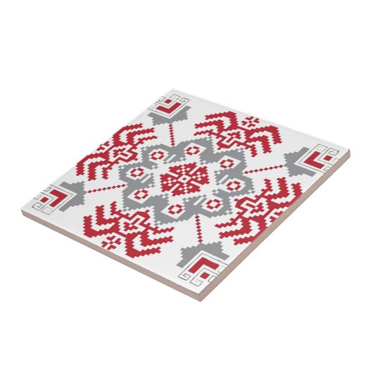 Lets Auseklis Folk art geometric medallion Tegeltje (Zijkant)