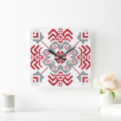Lets Auseklis Folk art geometric medallion Vierkante Klok (Huis)