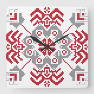 Lets Auseklis Folk art geometric medallion Vierkante Klok