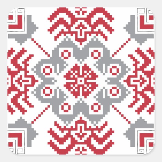 Lets Auseklis Folk art geometric medallion Vierkante Sticker (Voorkant)