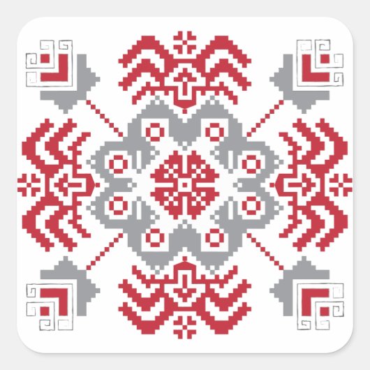 Lets Auseklis Folk art geometric medallion Vierkante Sticker (Voorkant)