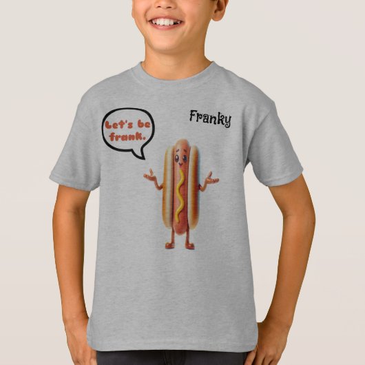 "Let's be Frank" Hotdog Aanpasbare Pun Boy's T-shirt (Voorkant)