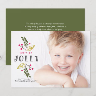 Let's Be Jolly Floral Christmas Baby Foto Feestdagenkaart