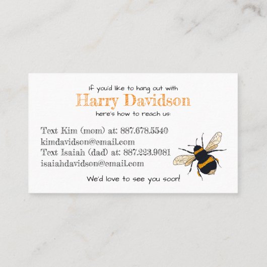 Let's Bee Friends Play Datum Contact Contactkaartje (Achterkant)