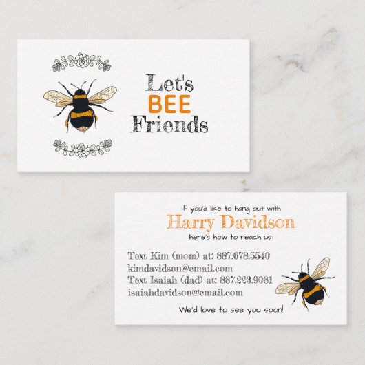 Let's Bee Friends Play Datum Contact Contactkaartje (Voorkant / Achterkant)