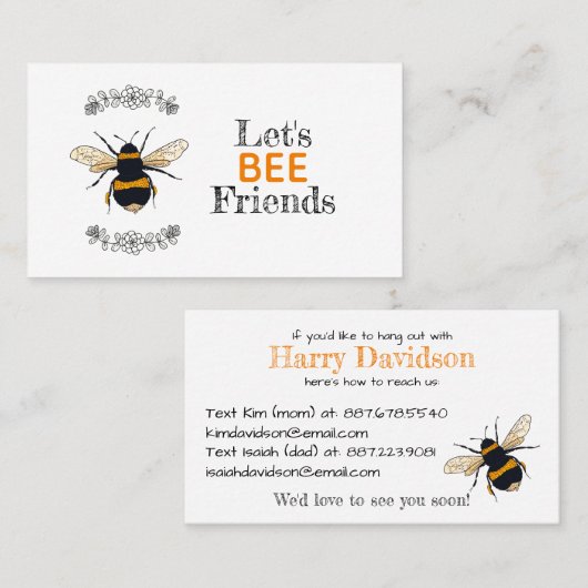 Let's Bee Friends Play Datum Contact Contactkaartje (Voorkant / Achterkant)