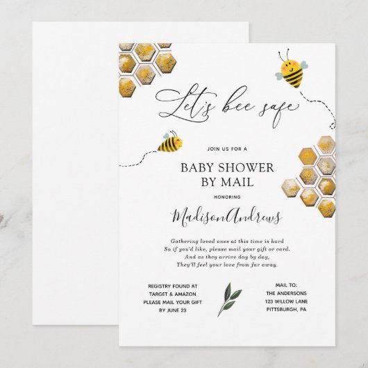 Let's Bee Safe Baby shower per post Kaart (Voorkant / Achterkant)