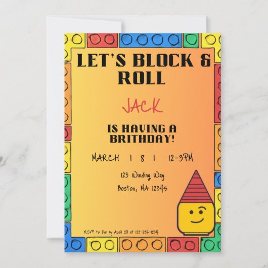 Let's Block & Roll Birthday invitation Kaart (Voorkant)