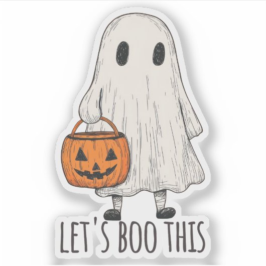 Let's Boo This Fun Ghost Trick or Treat Sticker (Voorkant)